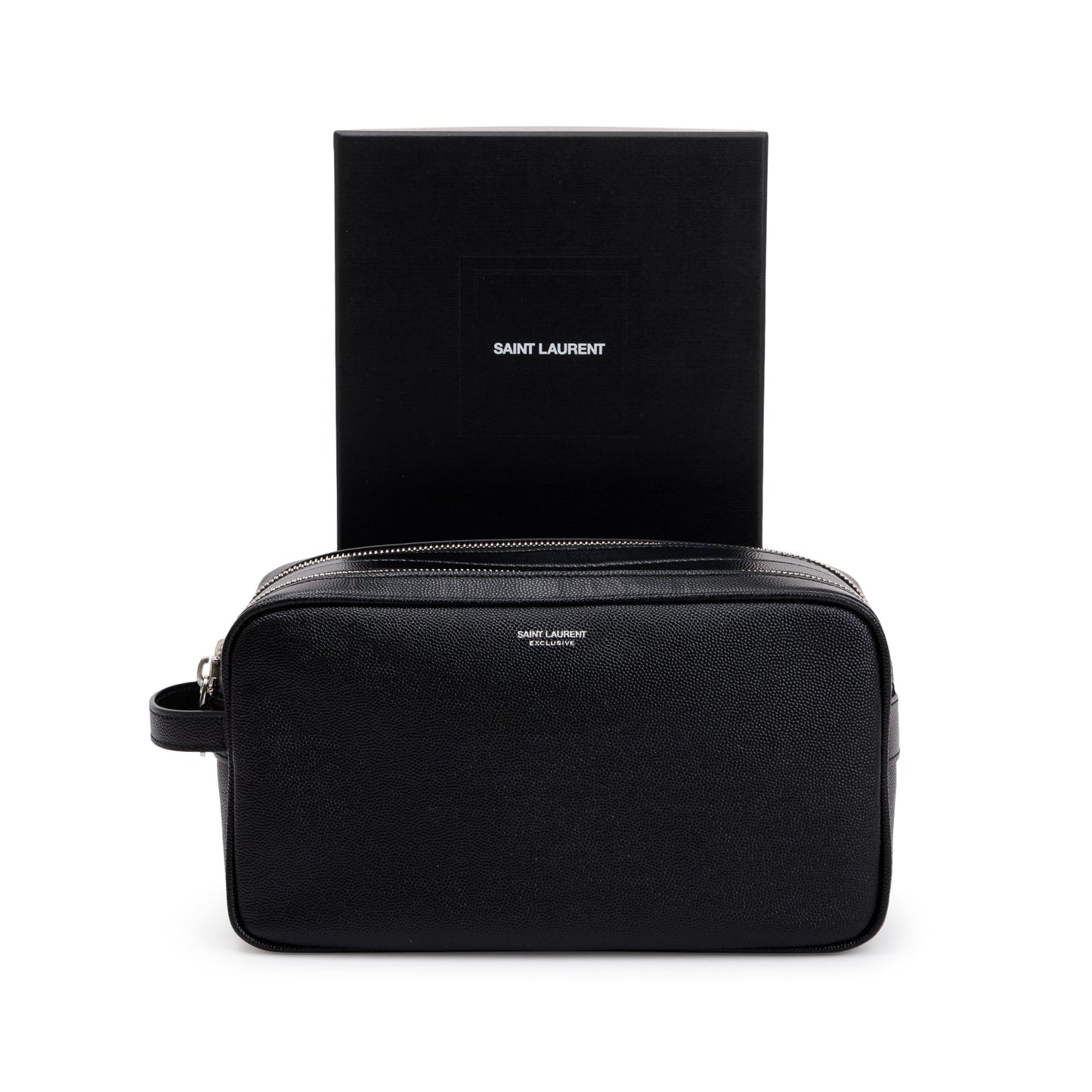 Saint Laurent 2023 Black Calfskin Leather Double Zip Cosmetic Case
