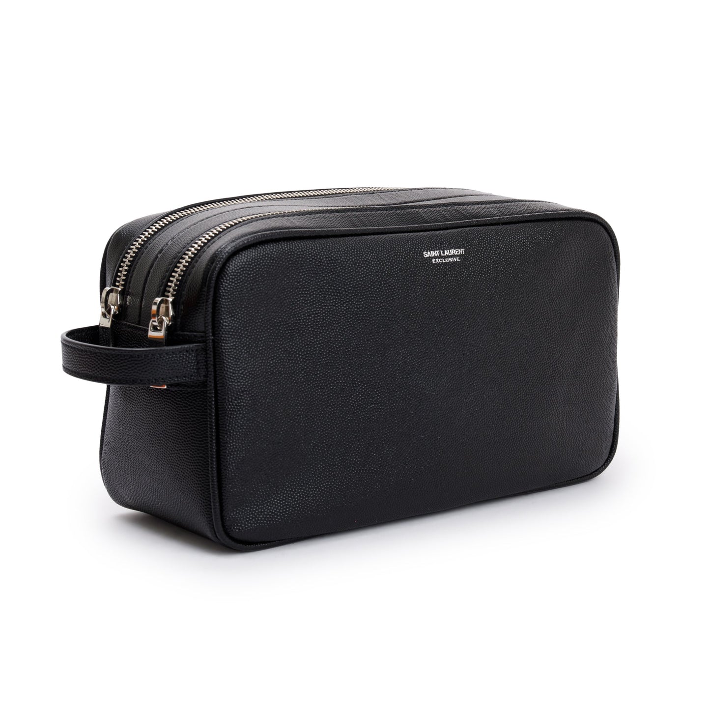Saint Laurent 2023 Black Calfskin Leather Double Zip Cosmetic Case