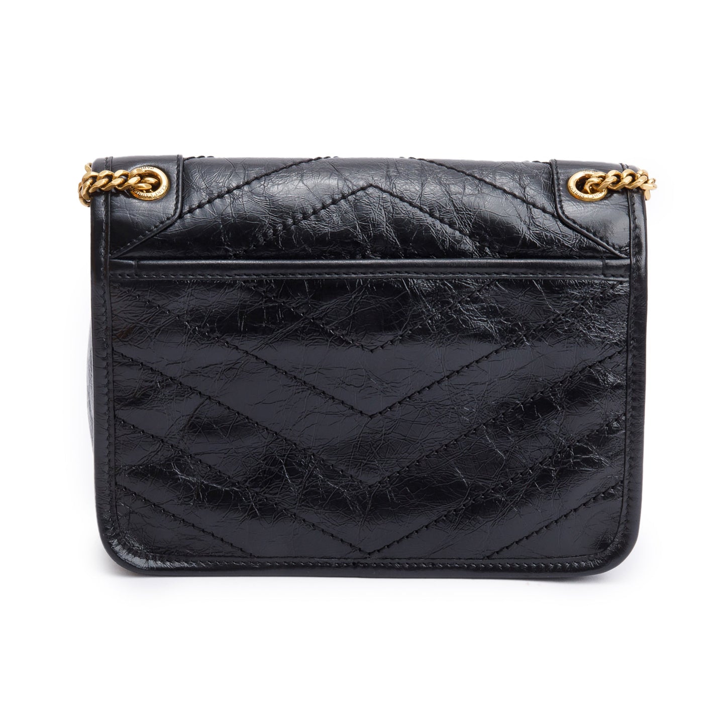 Saint Laurent 2023 Black Crinkled Calfskin Leather Baby Niki Shoulder Bag
