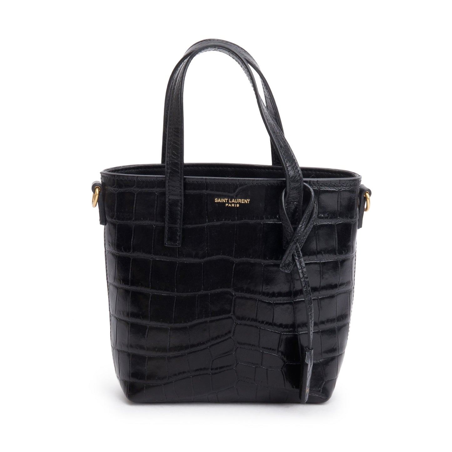 Saint Laurent 2023 Black Croc-Embossed Mini Toy Shopping Tote