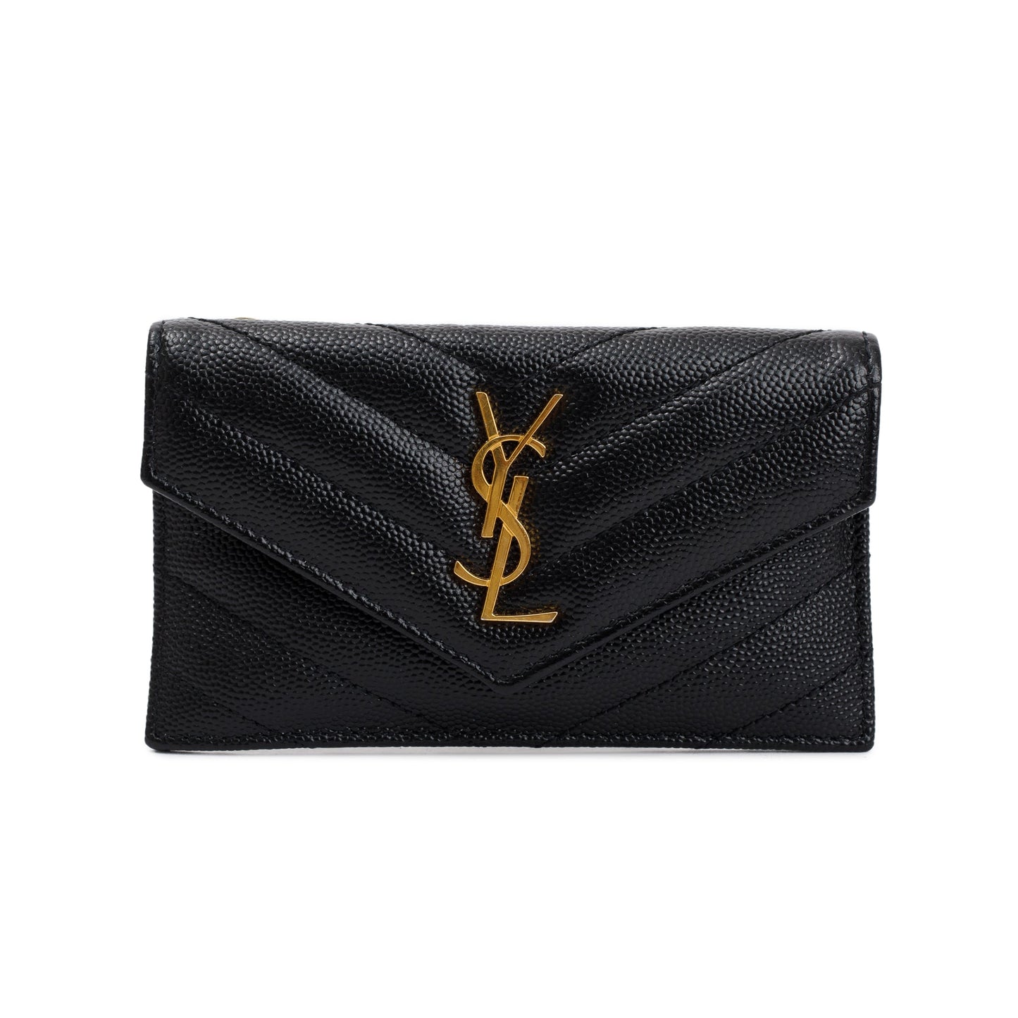 Saint Laurent 2023 Black Grain De Poudre Cassandre Matelasse Fragments Flap Card Case