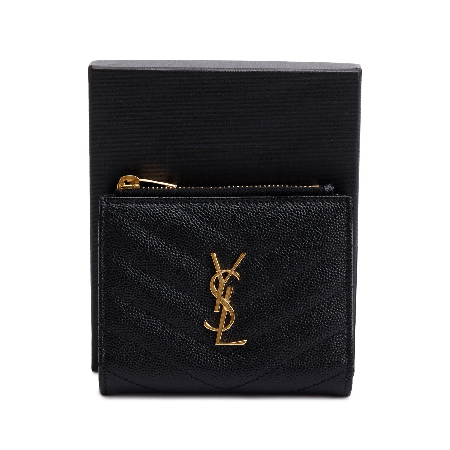 Saint Laurent 2023 Black Grain de Poudre Leather Cassandre Matelasse Bi-Fold Wallet