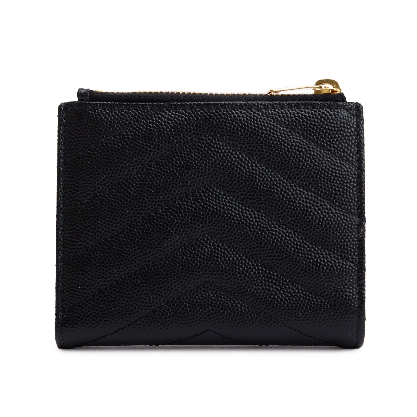 Saint Laurent 2023 Black Grain de Poudre Leather Cassandre Matelasse Bi-Fold Wallet