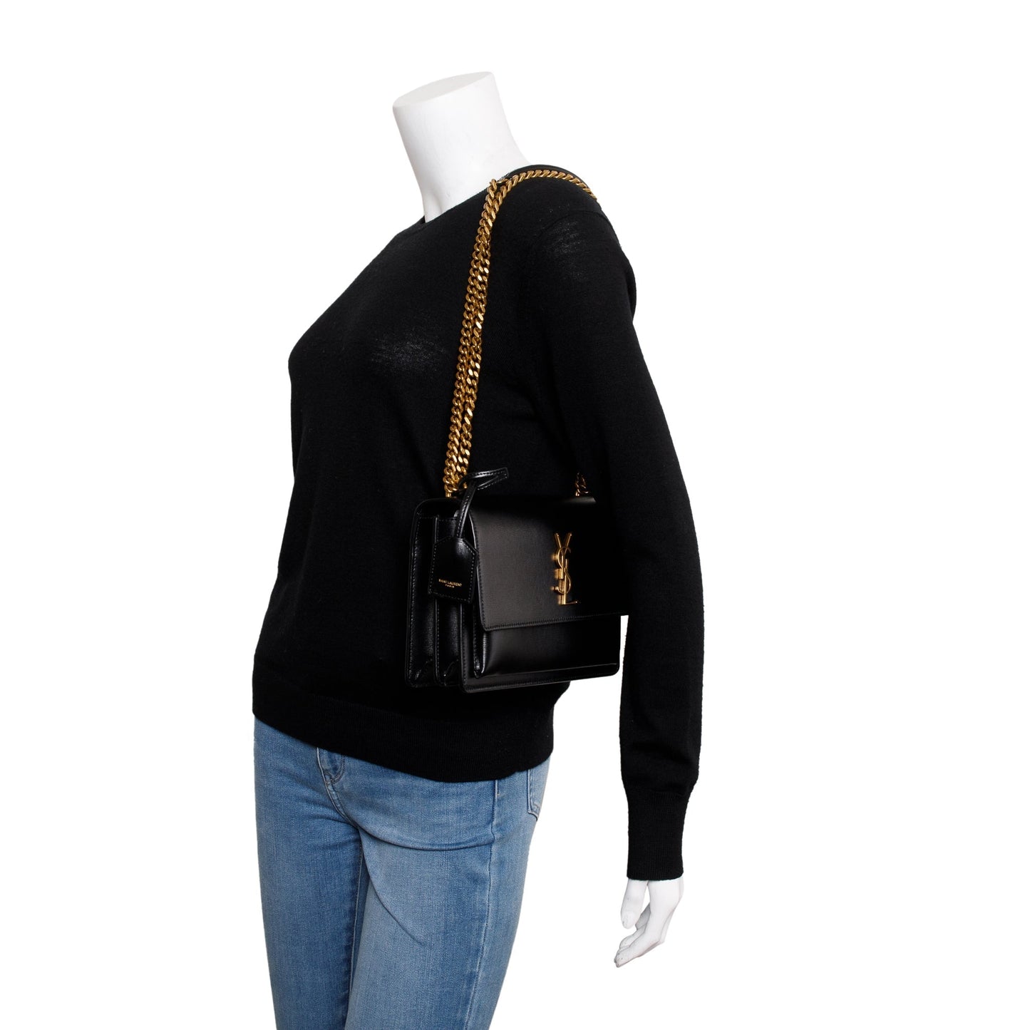 Saint Laurent 2023 Black Leather Medium Sunset Bag