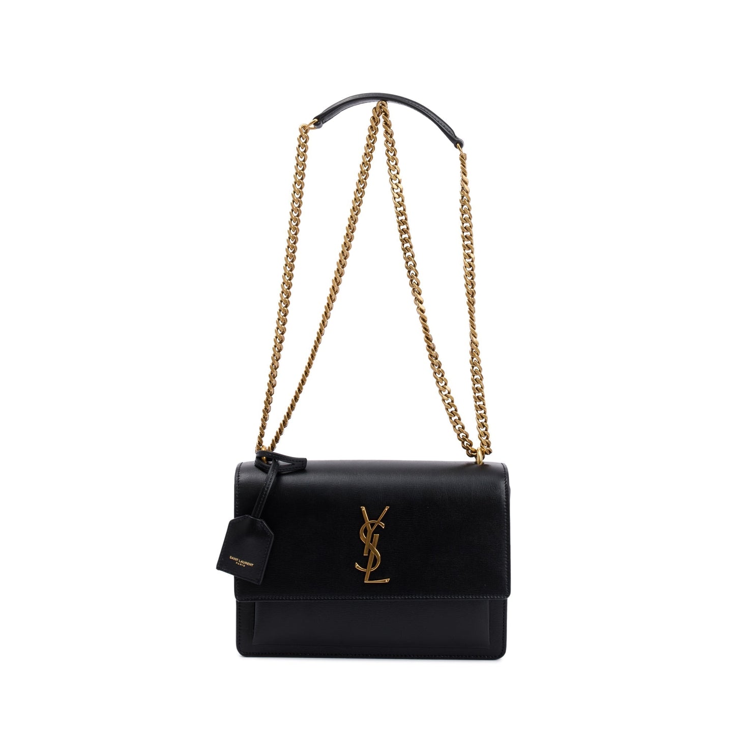 Saint Laurent 2023 Black Leather Medium Sunset Bag