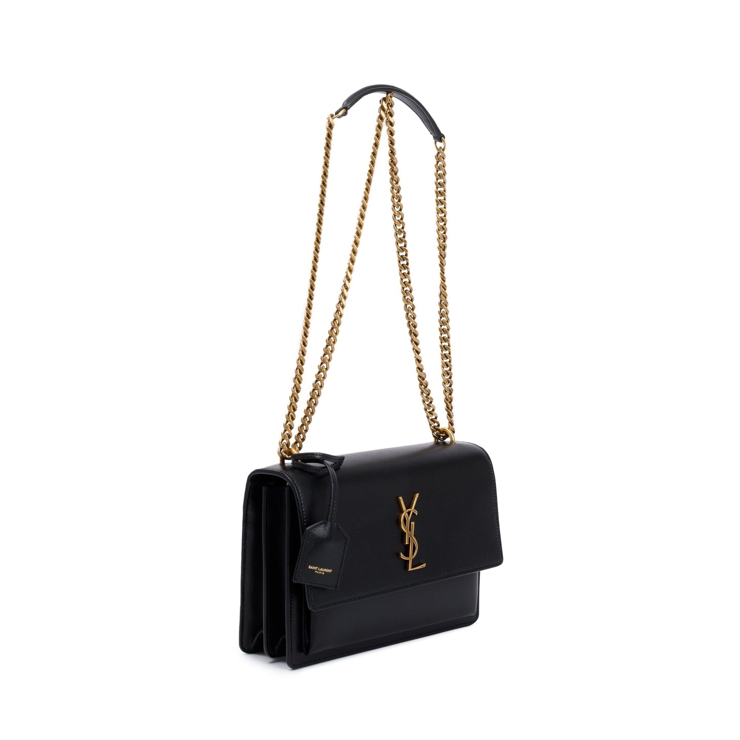 Saint Laurent 2023 Black Leather Medium Sunset Bag
