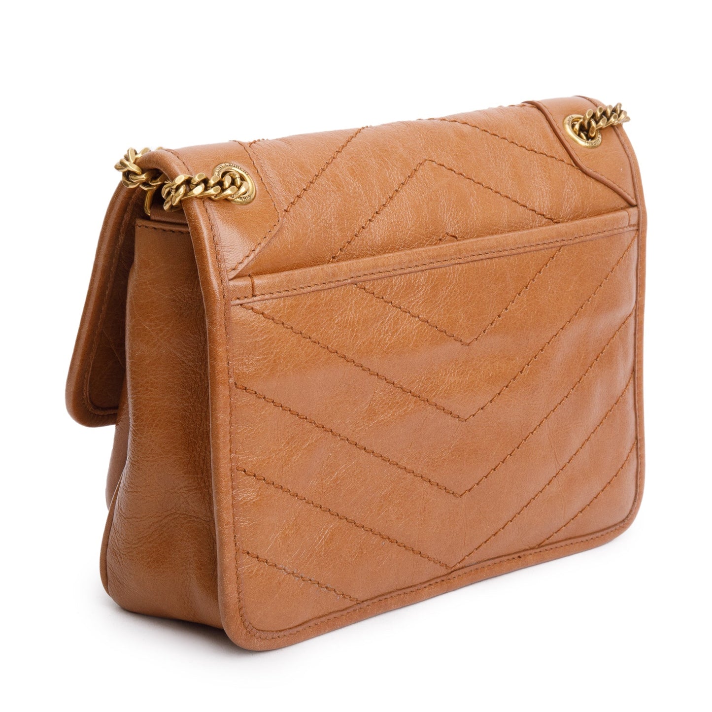 Saint Laurent 2023 Brown Crinkled Calfskin Leather Baby Niki Shoulder Bag