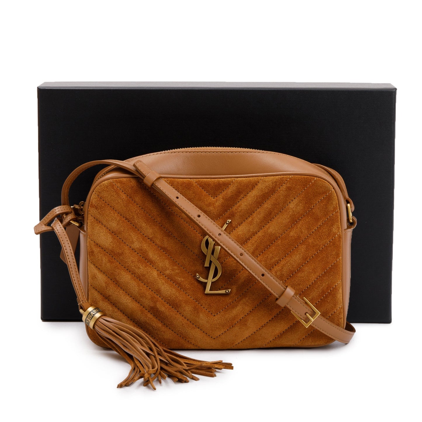 Saint Laurent 2023 Brown Quilted Suede & Smooth Leather Lou Camera Bag