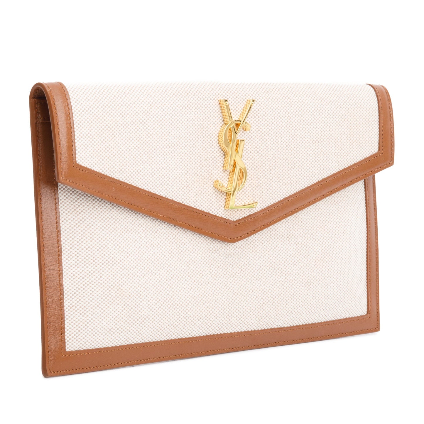 Saint Laurent 2023 Neutral Canvas Brown Smooth Leather Uptown Pouch