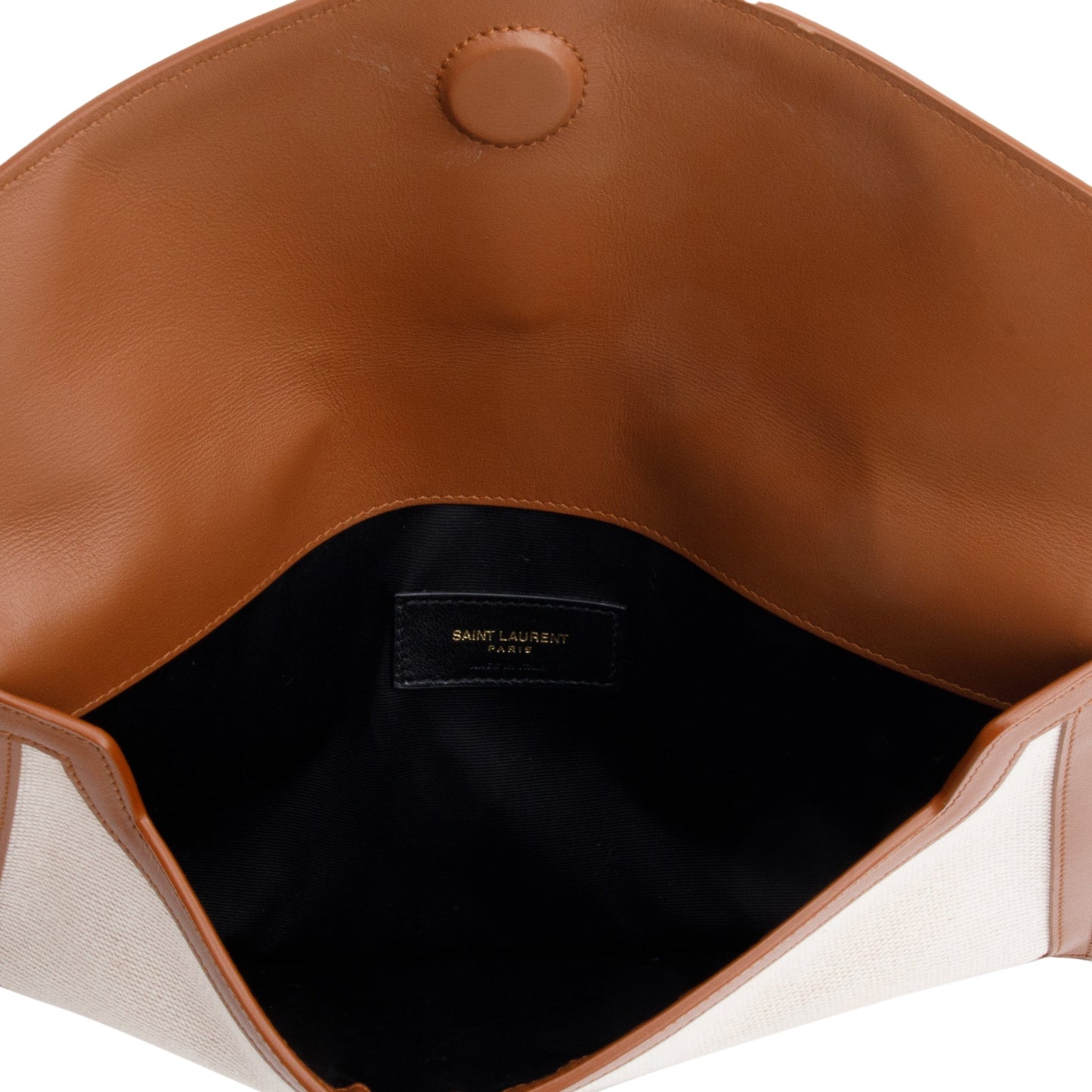 Saint Laurent 2023 Neutral Canvas Brown Smooth Leather Uptown Pouch