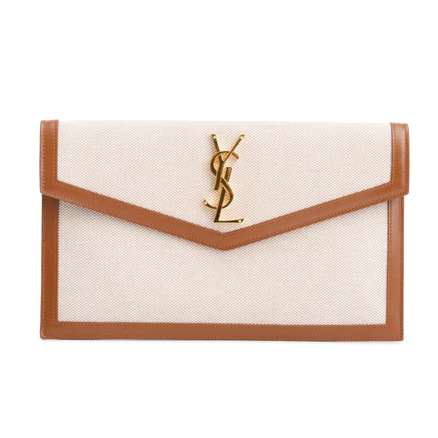 Saint Laurent 2023 Neutral Canvas Brown Smooth Leather Uptown Pouch