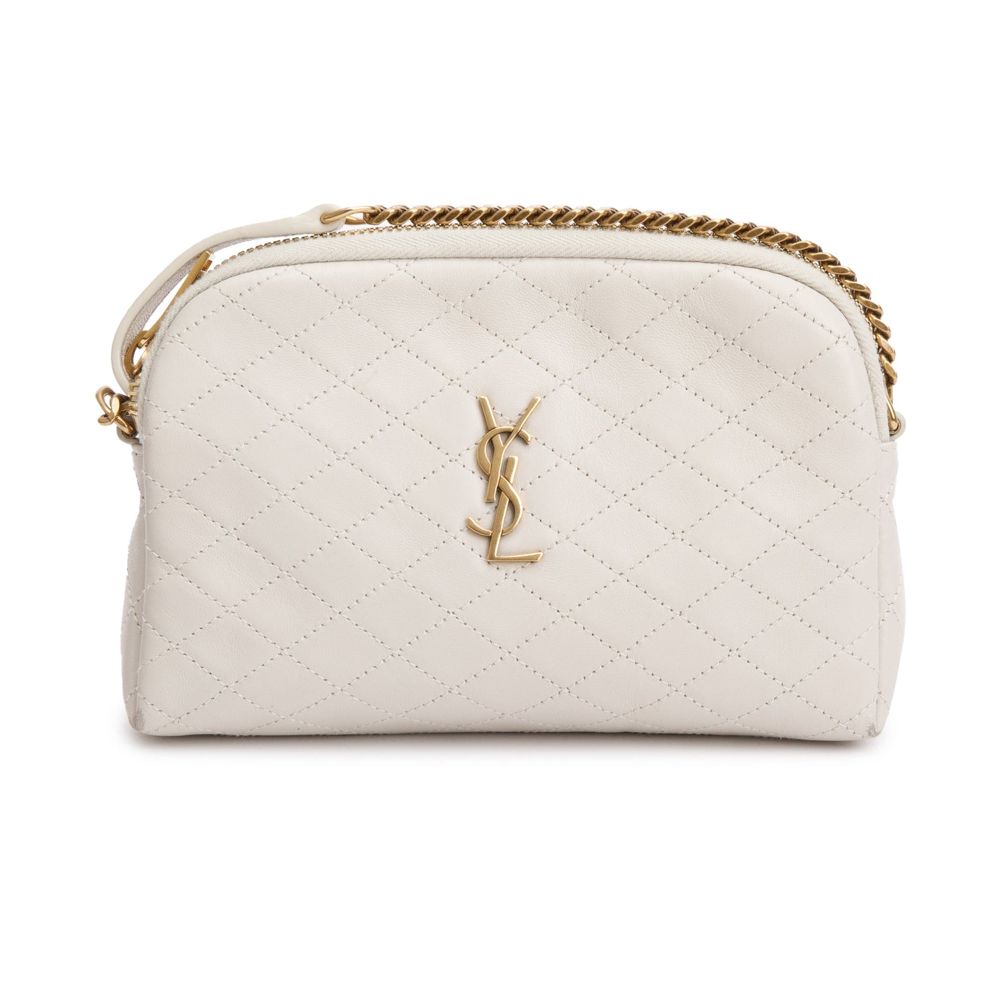 Saint Laurent 2023 White Leather Gaby Zipped Pouch