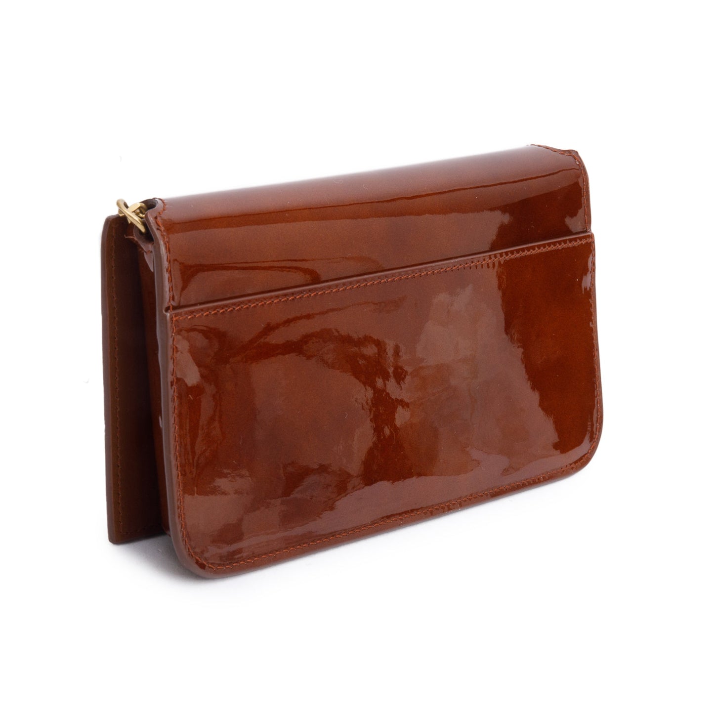 Saint Laurent 2024 Brown Patent Leather Cassandre Phone Holder
