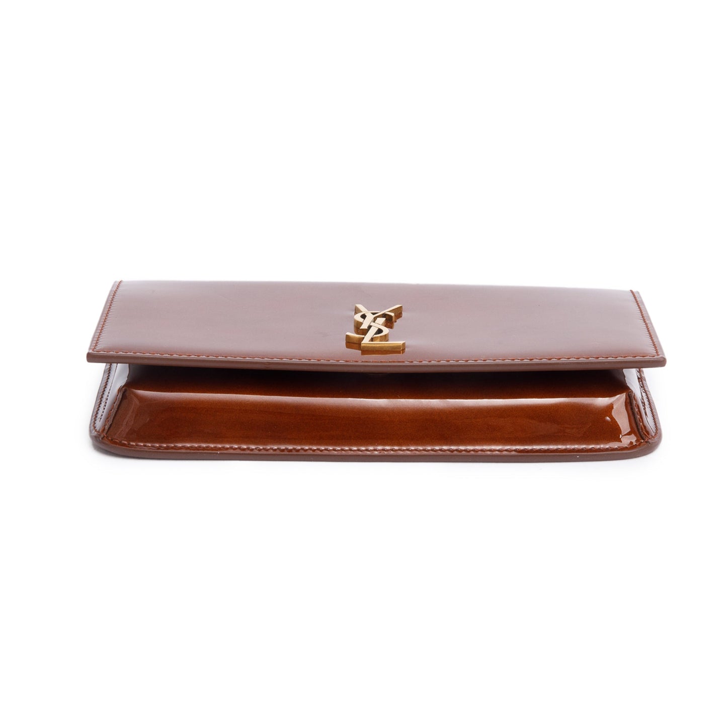 Saint Laurent 2024 Brown Patent Leather Cassandre Phone Holder