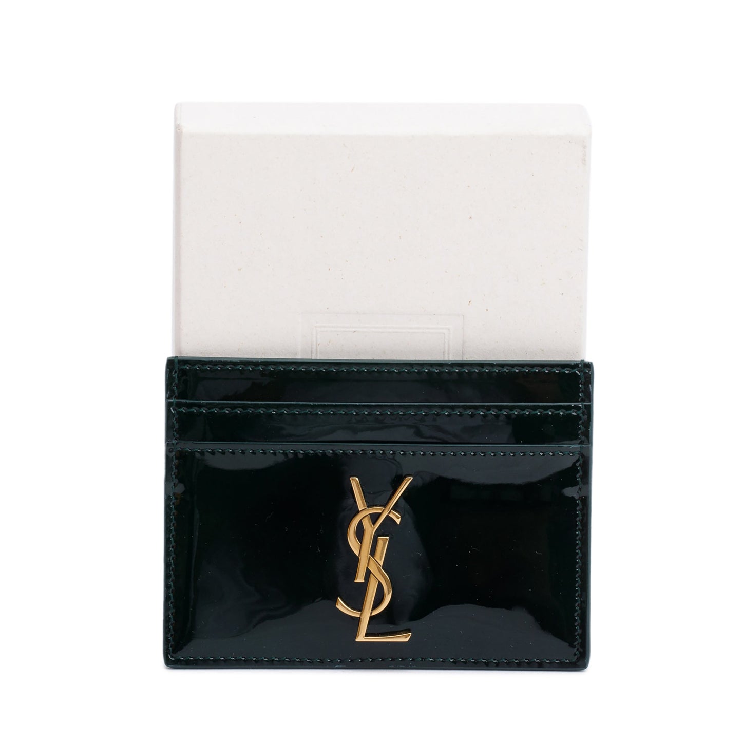Saint Laurent 2024 Green Patent Leather Cassandre Card Holder