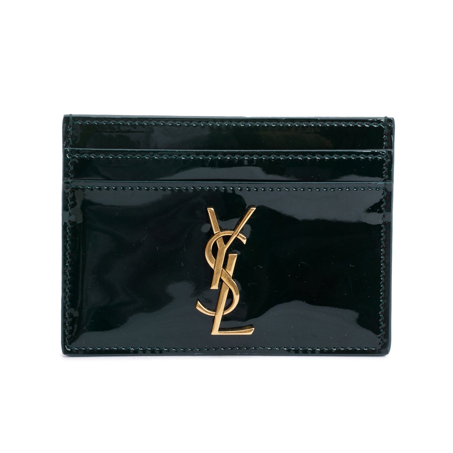 Saint Laurent 2024 Green Patent Leather Cassandre Card Holder