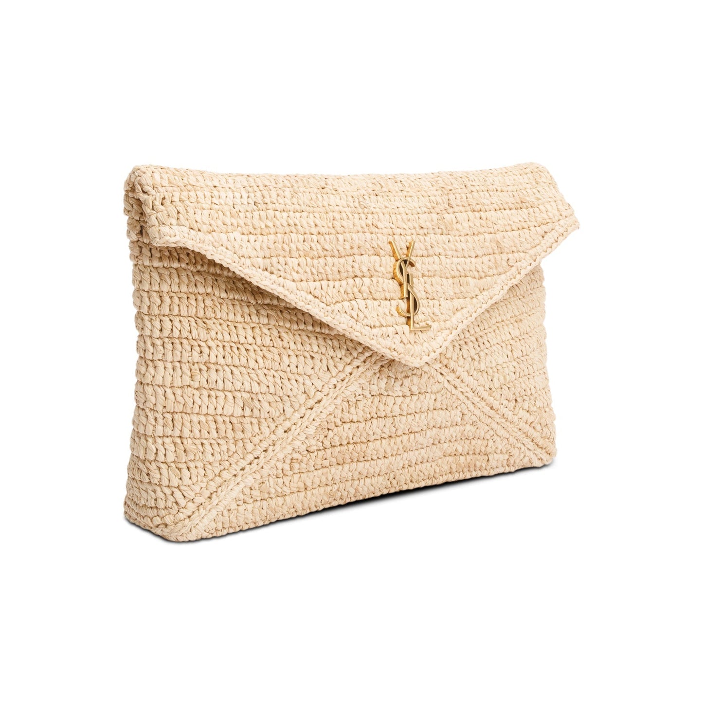 Saint Laurent 2024 Neutral Raffia Cassandre Large Envelope Pouch