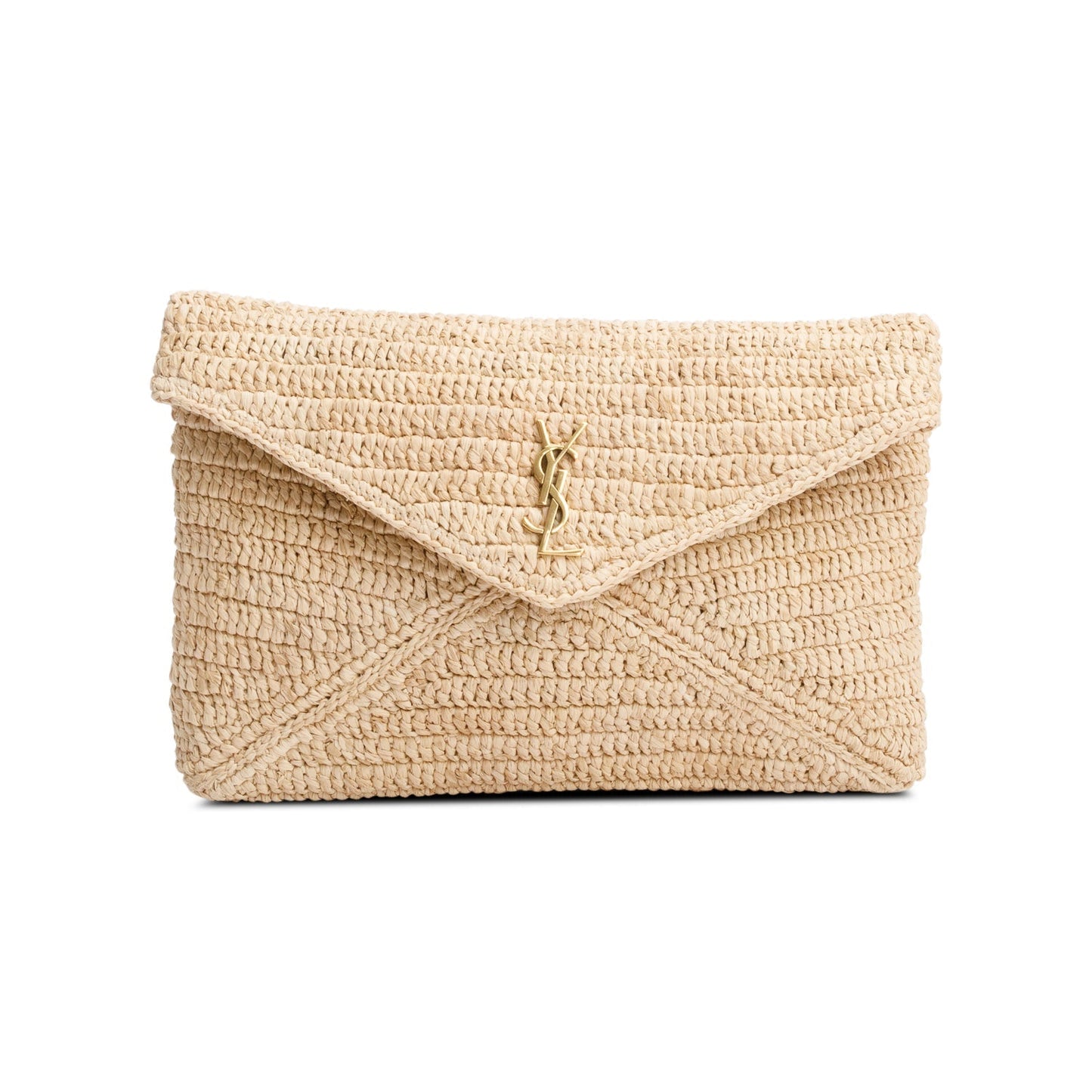 Saint Laurent 2024 Neutral Raffia Cassandre Large Envelope Pouch