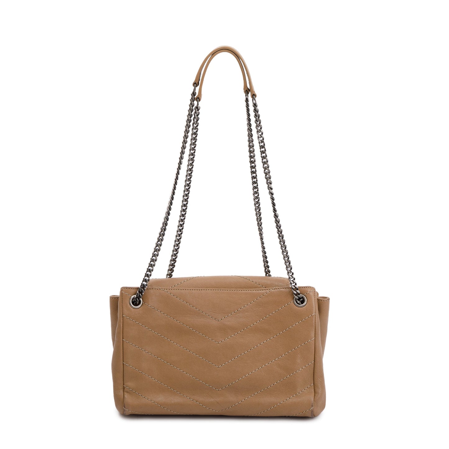 Saint Laurent Beige Calfskin Chevron Monogram Nolita Shoulder Bag