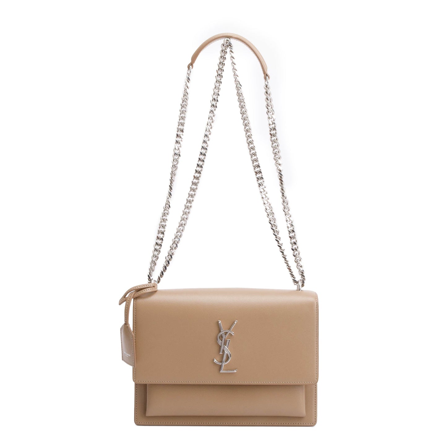 Saint Laurent Beige Calfskin Leather Medium Sunset Shoulder Bag