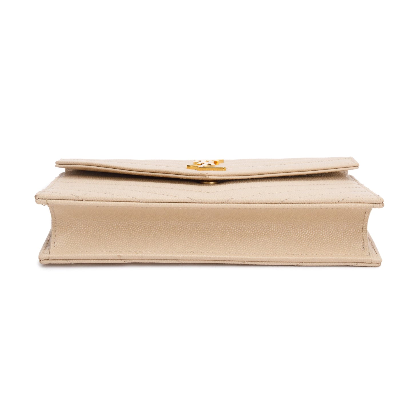 Saint Laurent Beige Grain De Poudre Leather Cassandre Envelope Chain Wallet