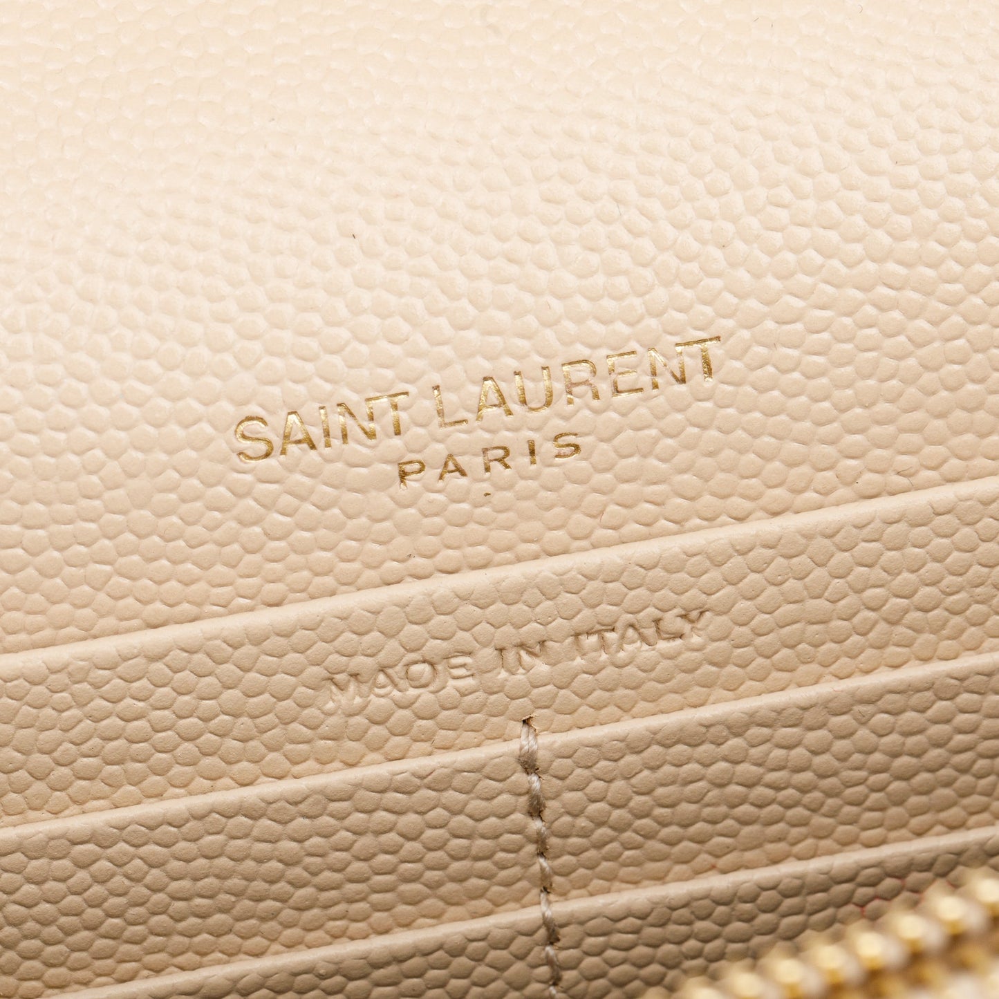 Saint Laurent Beige Grain De Poudre Leather Cassandre Envelope Chain Wallet