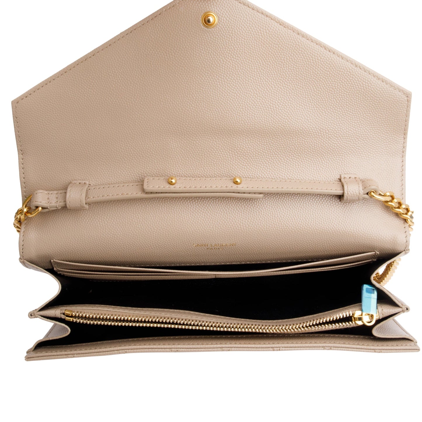 Saint Laurent Beige Mix Matelasse Grain De Poudre Leather Envelope Chain Wallet
