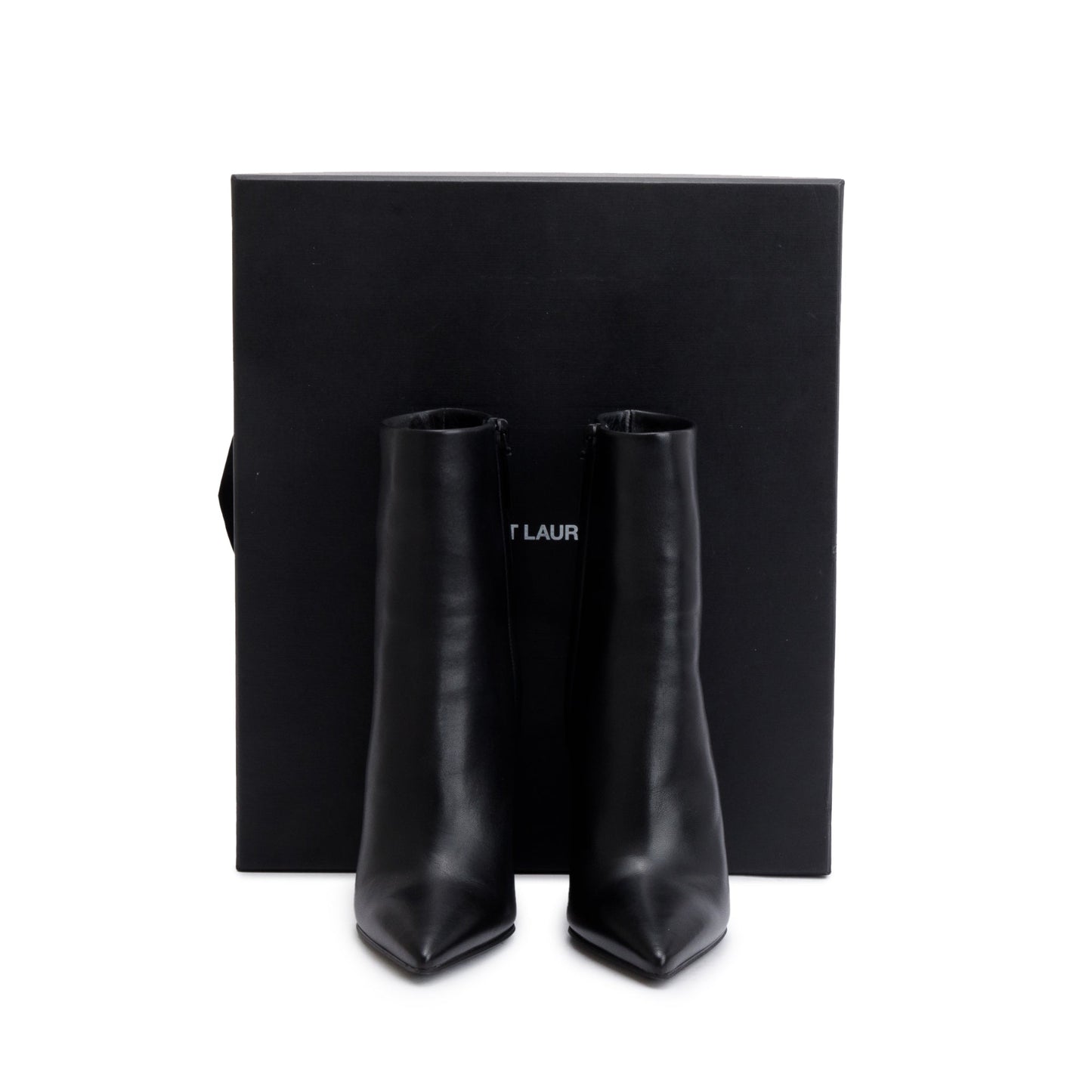 Saint Laurent Black Calf Leather Opyum Booties, Size 36