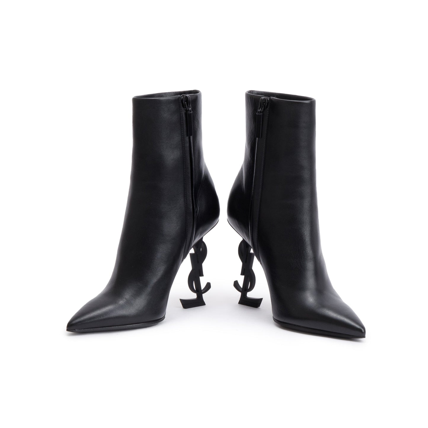 Saint Laurent Black Calf Leather Opyum Booties, Size 36