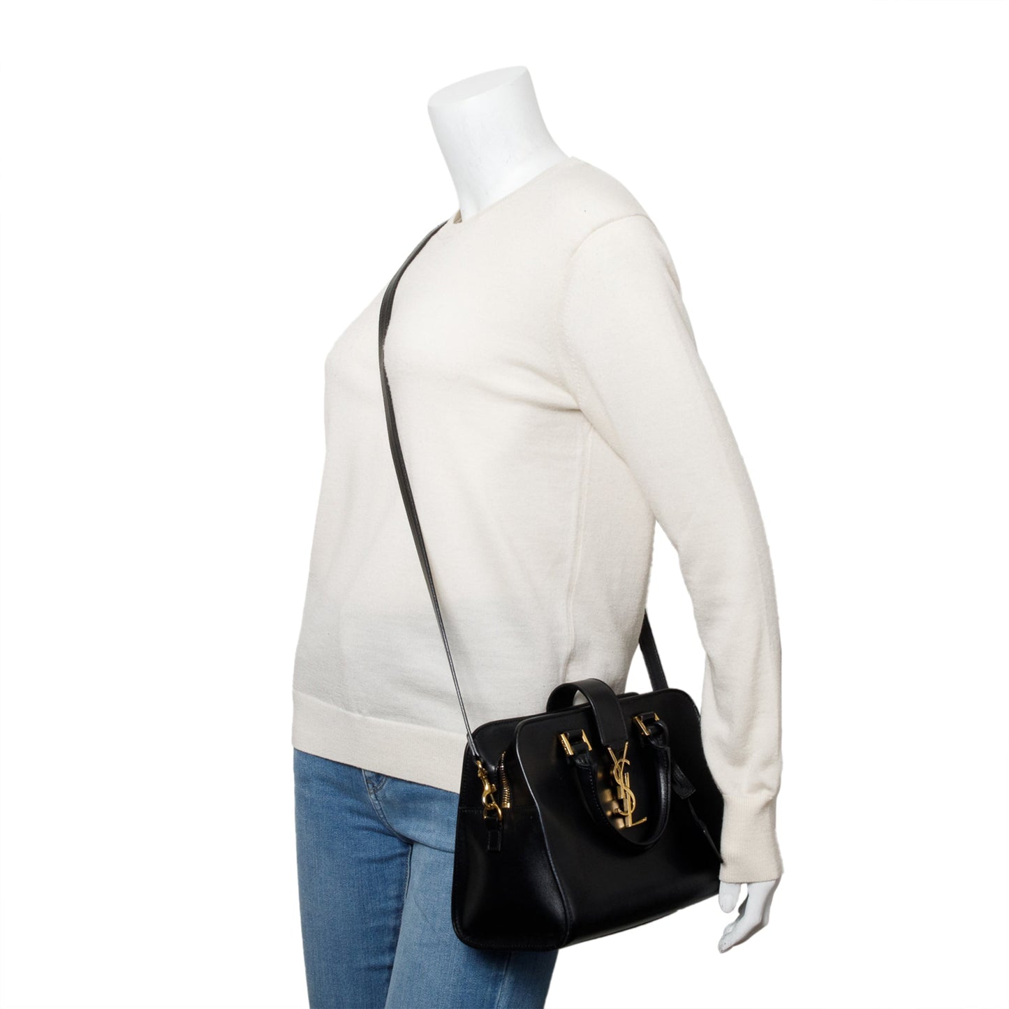 Saint Laurent Black Calfskin Leather Baby Cabas Tote Bag