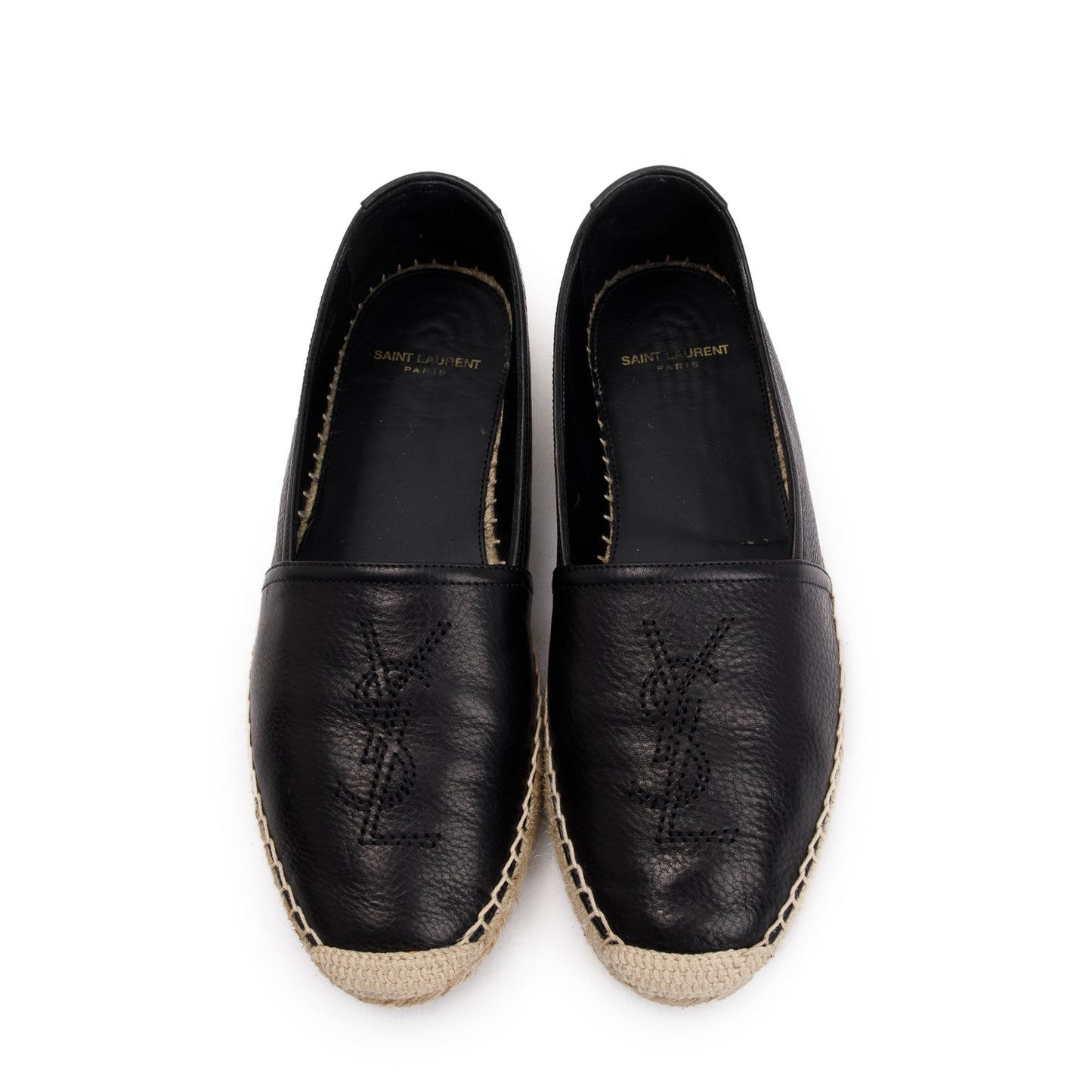 Saint Laurent Black Calfskin Leather Espadrilles, Size 40