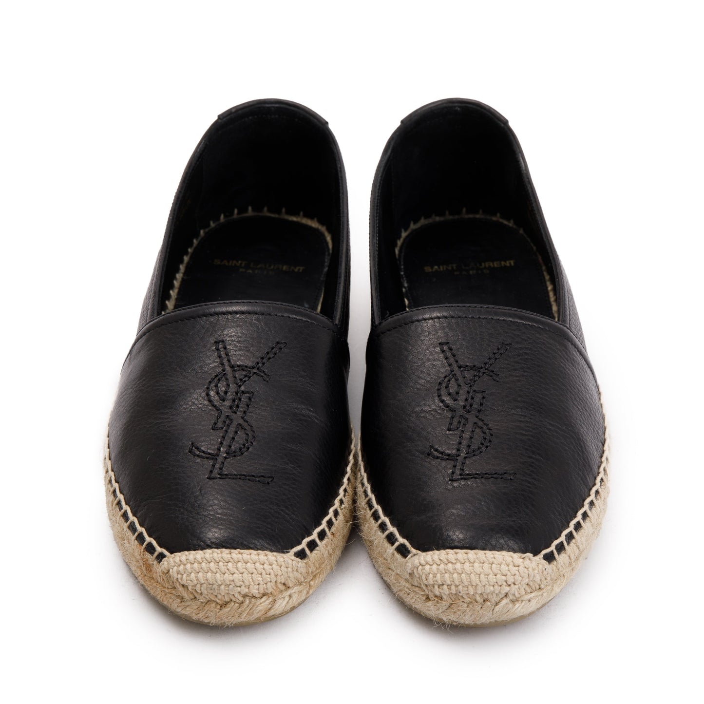 Saint Laurent Black Calfskin Leather Espadrilles, Size 40