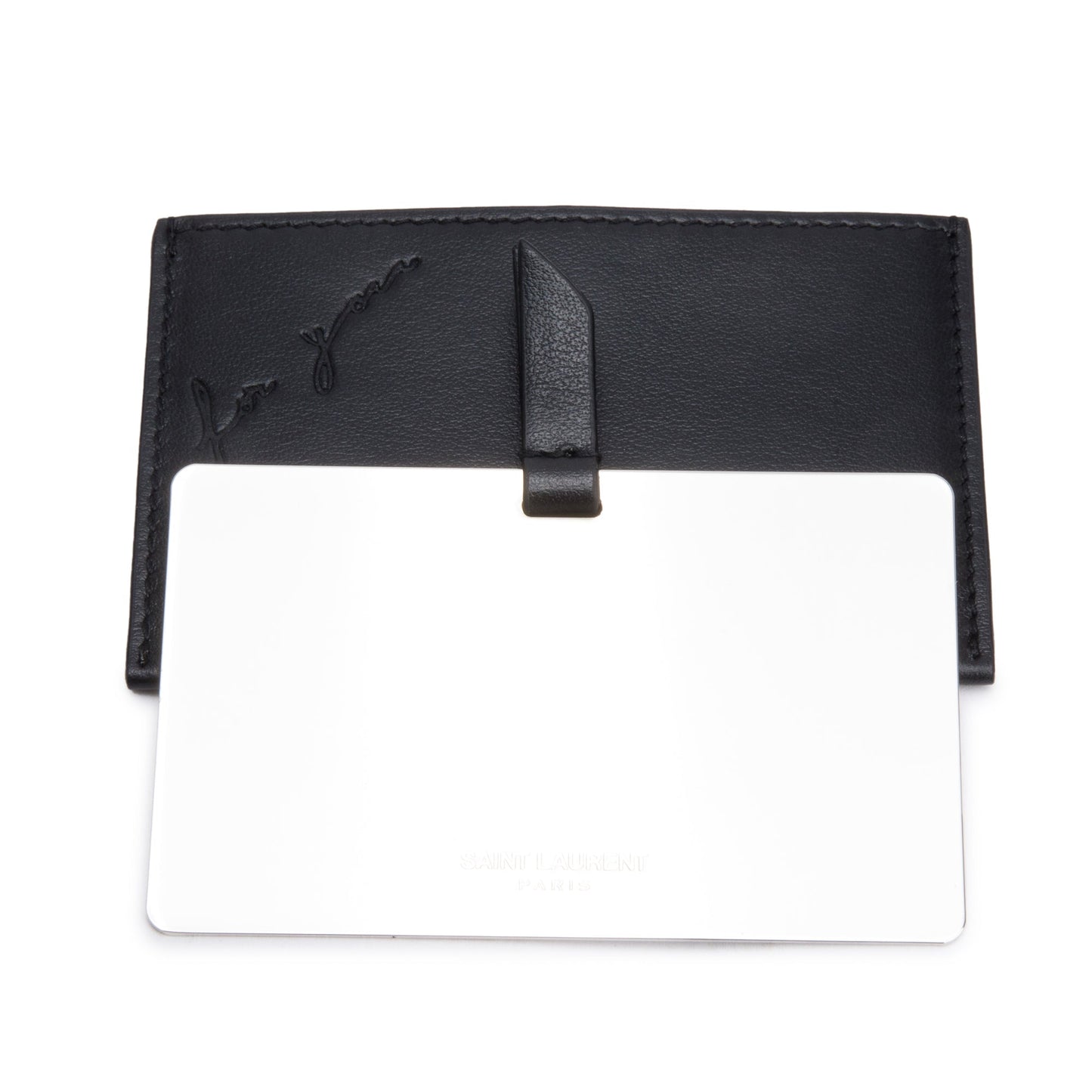 Saint Laurent Black Calfskin Leather 'For You' Mirror Holder with Mirror