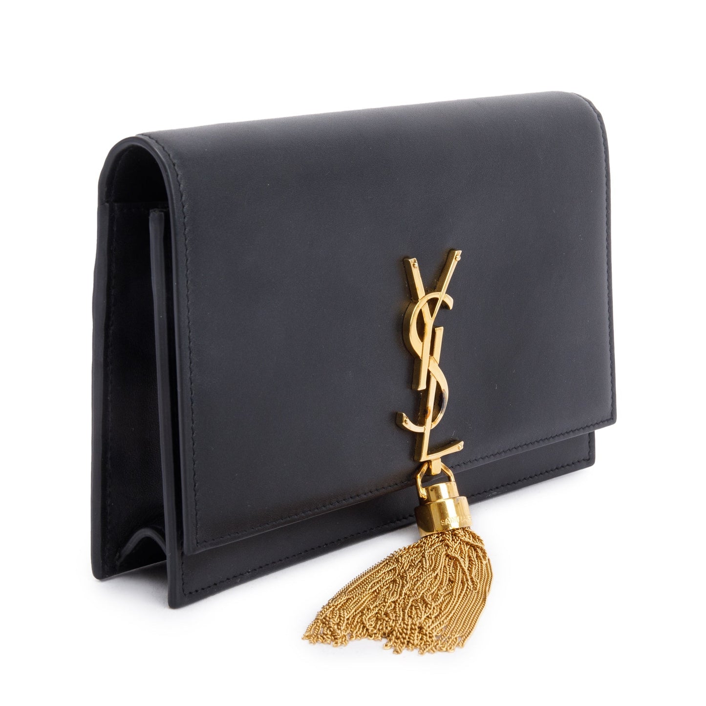 Saint Laurent Black Calfskin Leather Kate Tassel Wallet on Chain