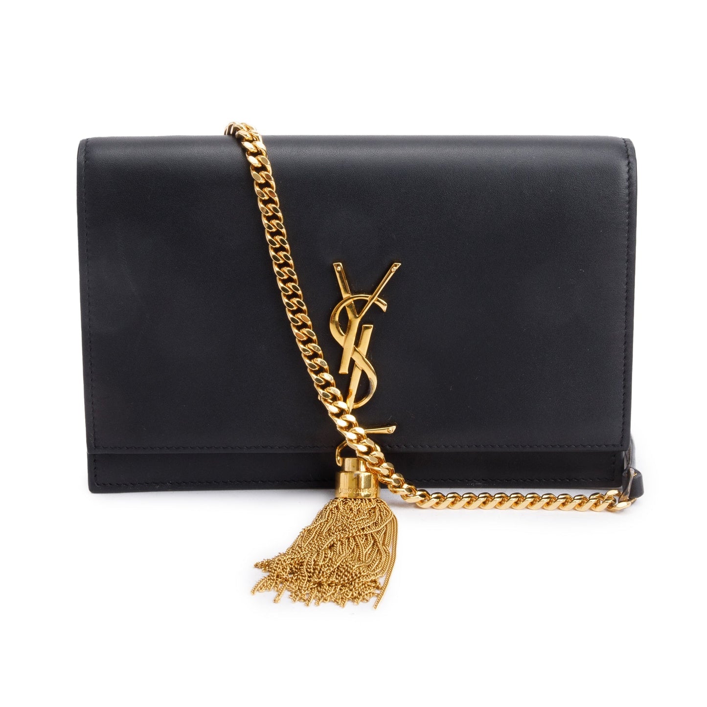 Saint Laurent Black Calfskin Leather Kate Tassel Wallet on Chain