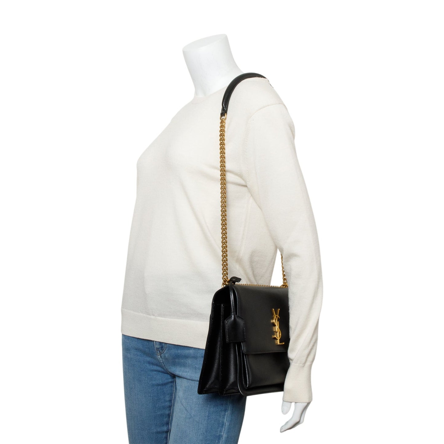 Saint Laurent Black Calfskin Leather Large Sunset Shoulder Bag