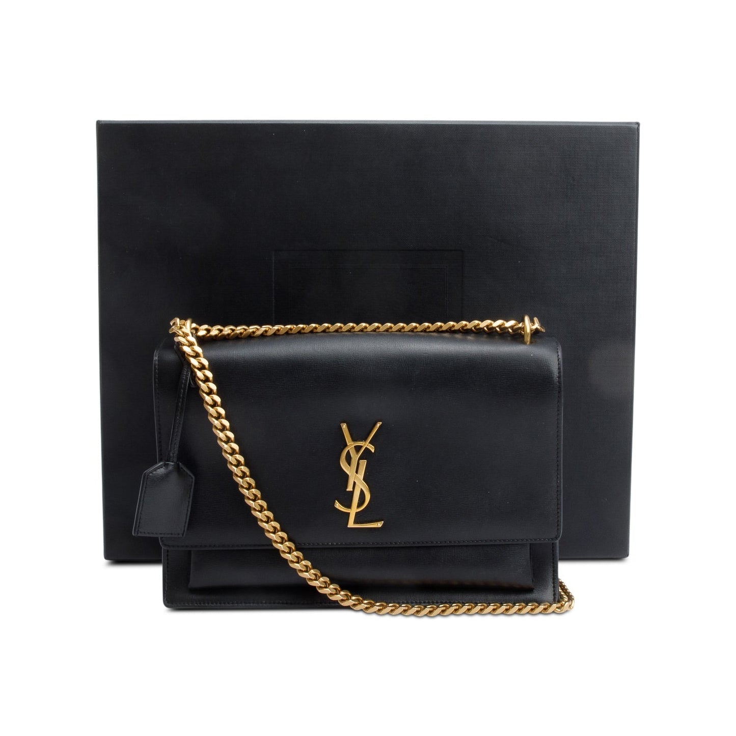 Saint Laurent Black Calfskin Leather Large Sunset Shoulder Bag
