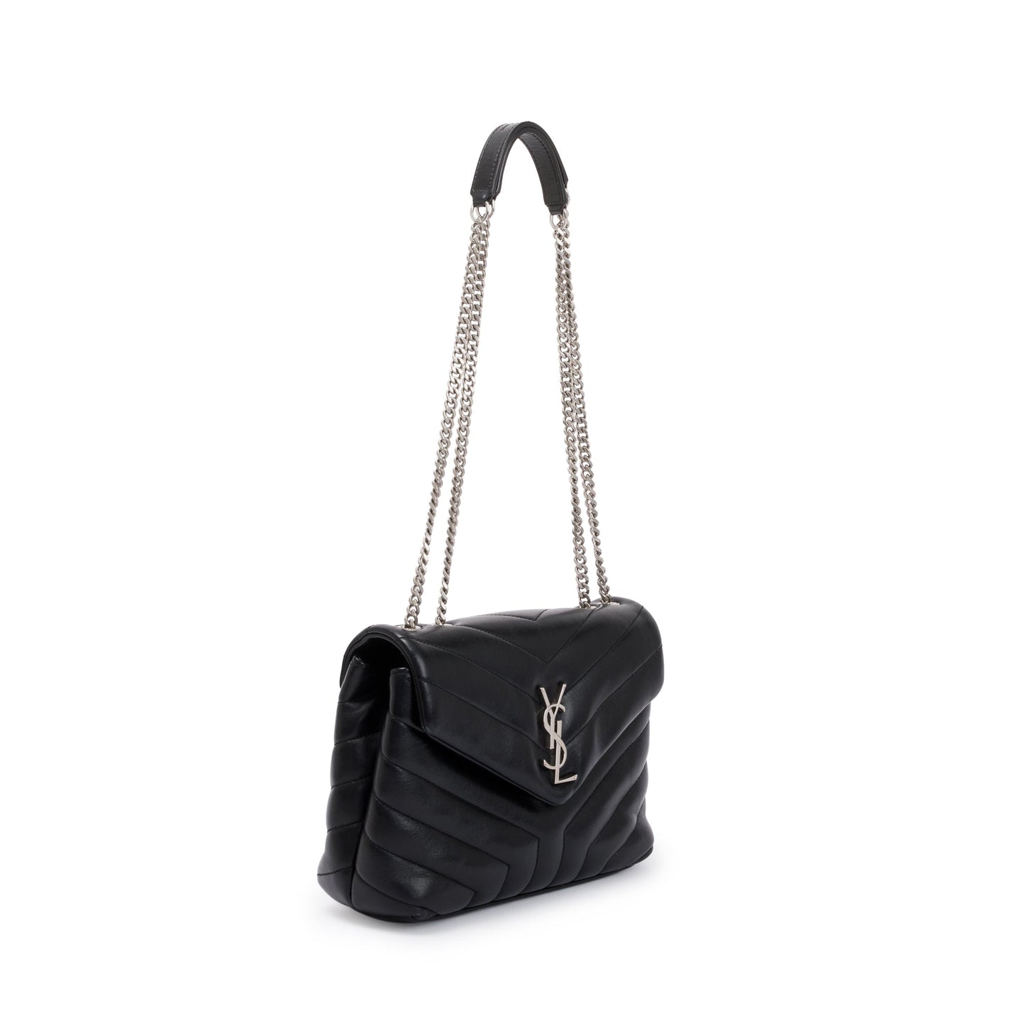 Saint Laurent Black Chevron Quilted Leather Small Loulou Shoulder Bag