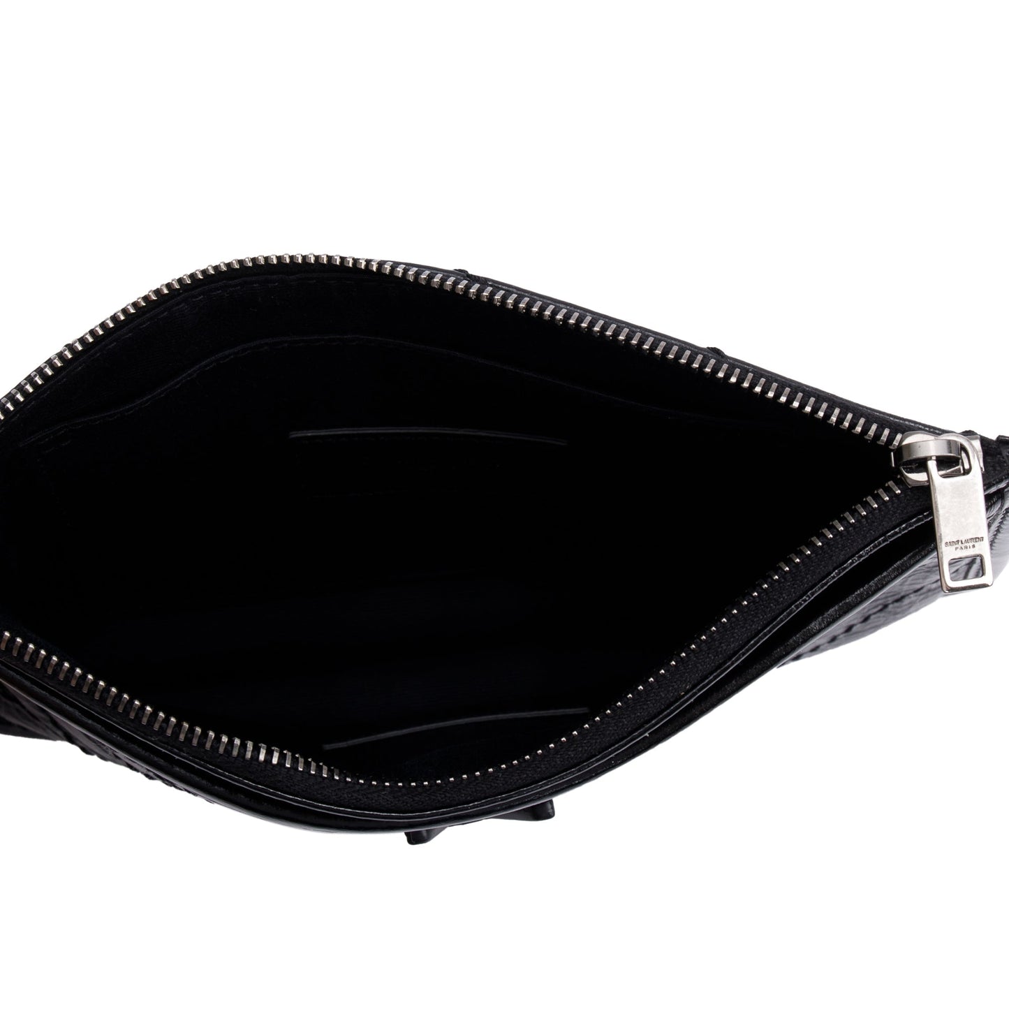 Saint Laurent Black Crinkled Calfskin Matelasse Leather Monogram Niki Bill Pouch