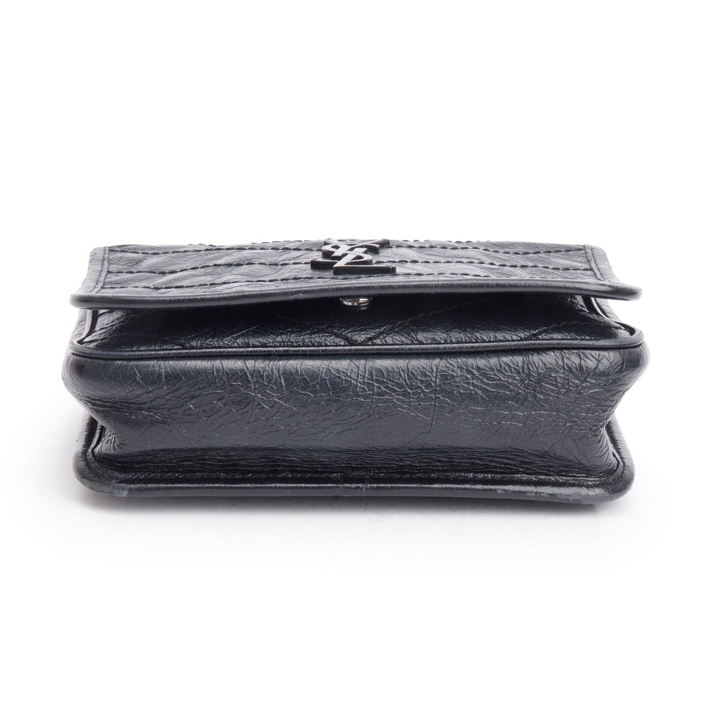 Saint Laurent Black Crinkled Calfskin Matelasse Niki Chain Wallet