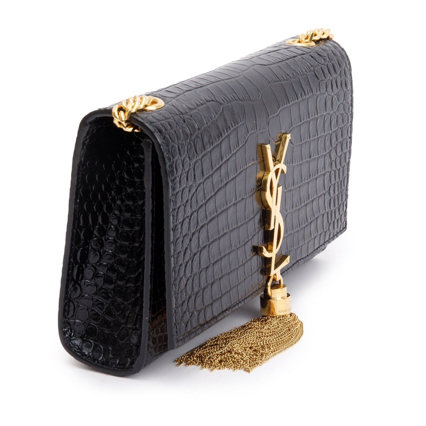 Saint Laurent Black Croc-Embossed Leather Small Kate Tassel Bag