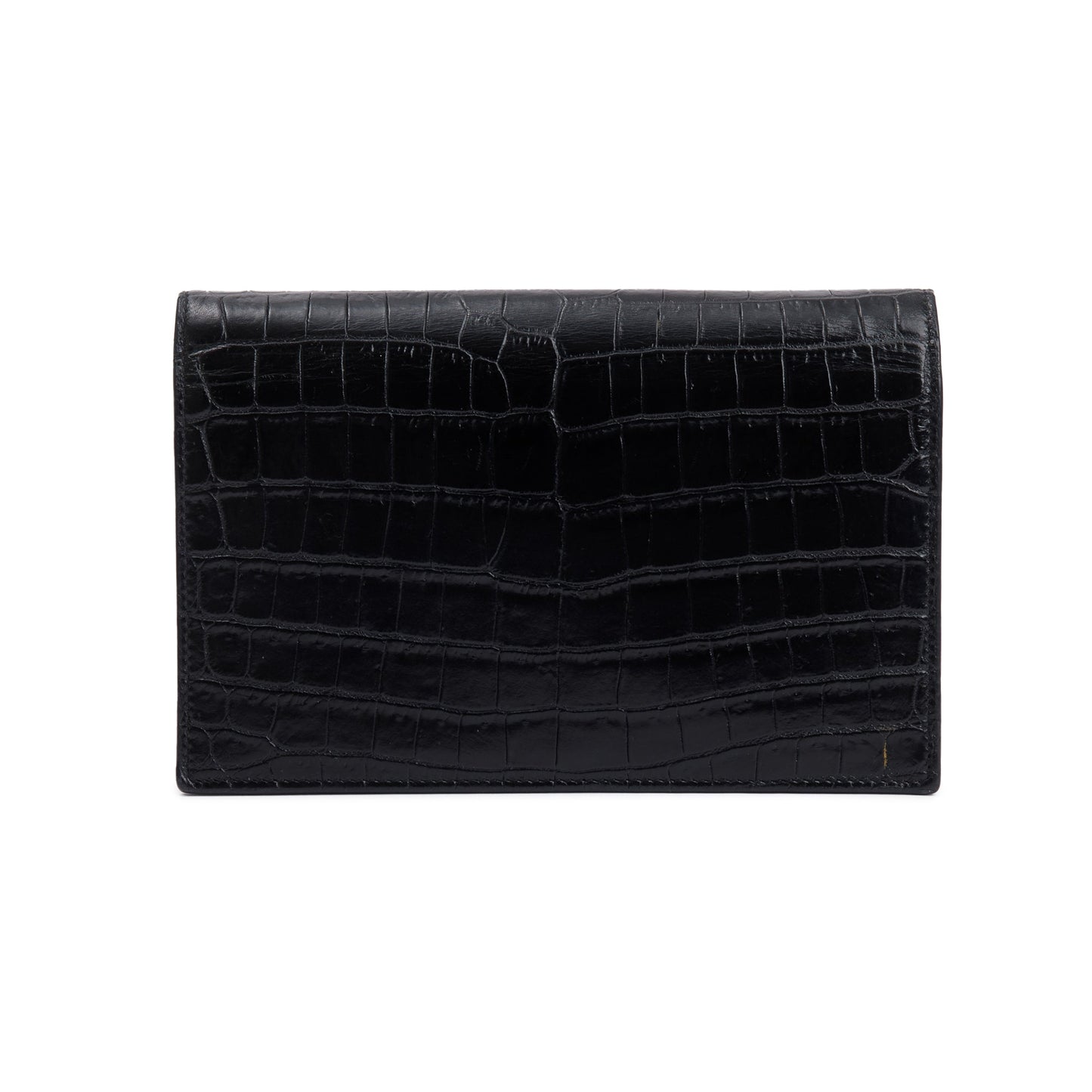 Saint Laurent Black Croc-Embossed Leather Small Kate Tassel Chain Bag