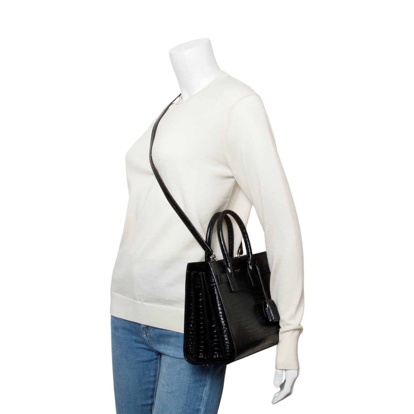 Saint Laurent Black Crocodile Embossed Leather Baby Sac De Jour