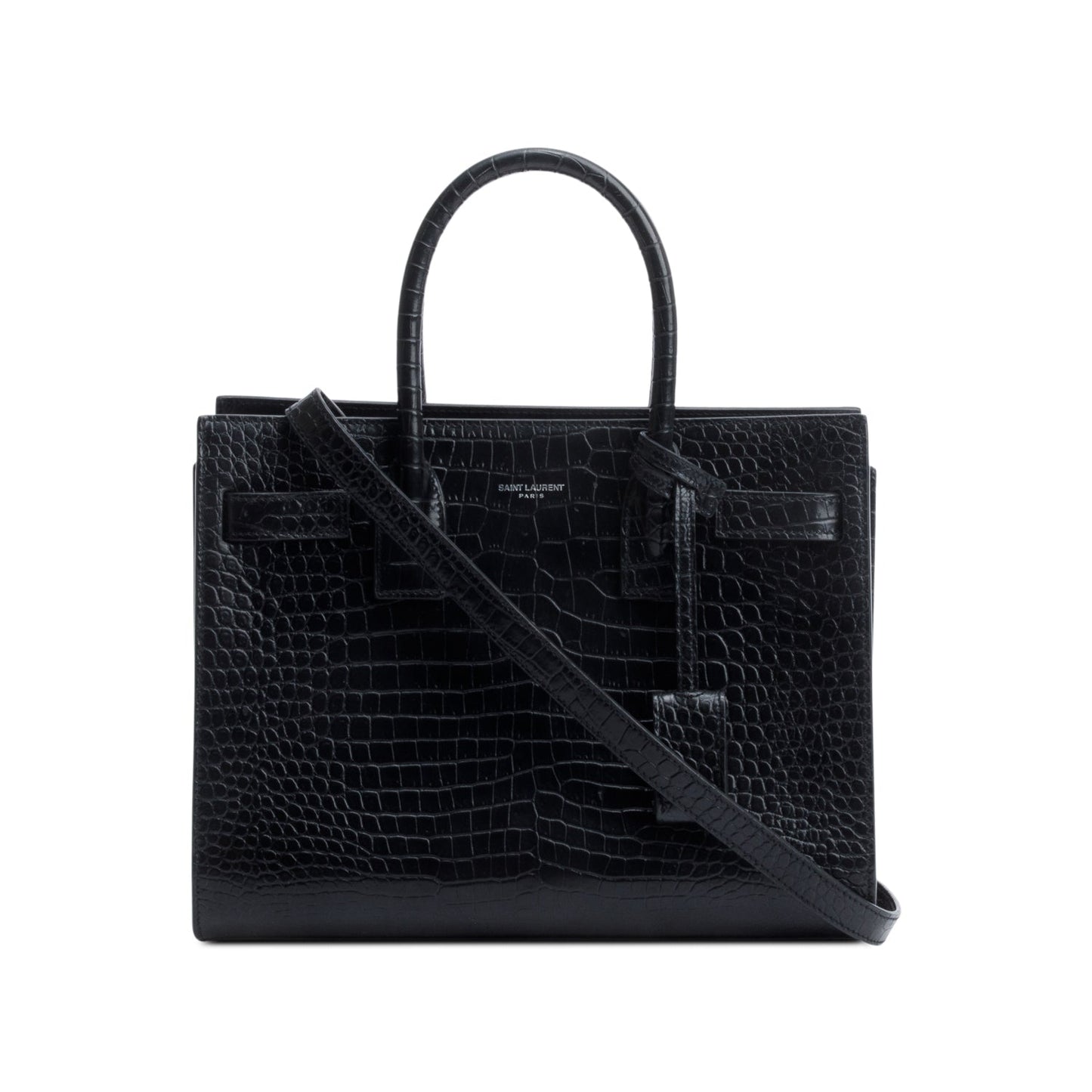 Saint Laurent Black Crocodile Embossed Leather Baby Sac De Jour