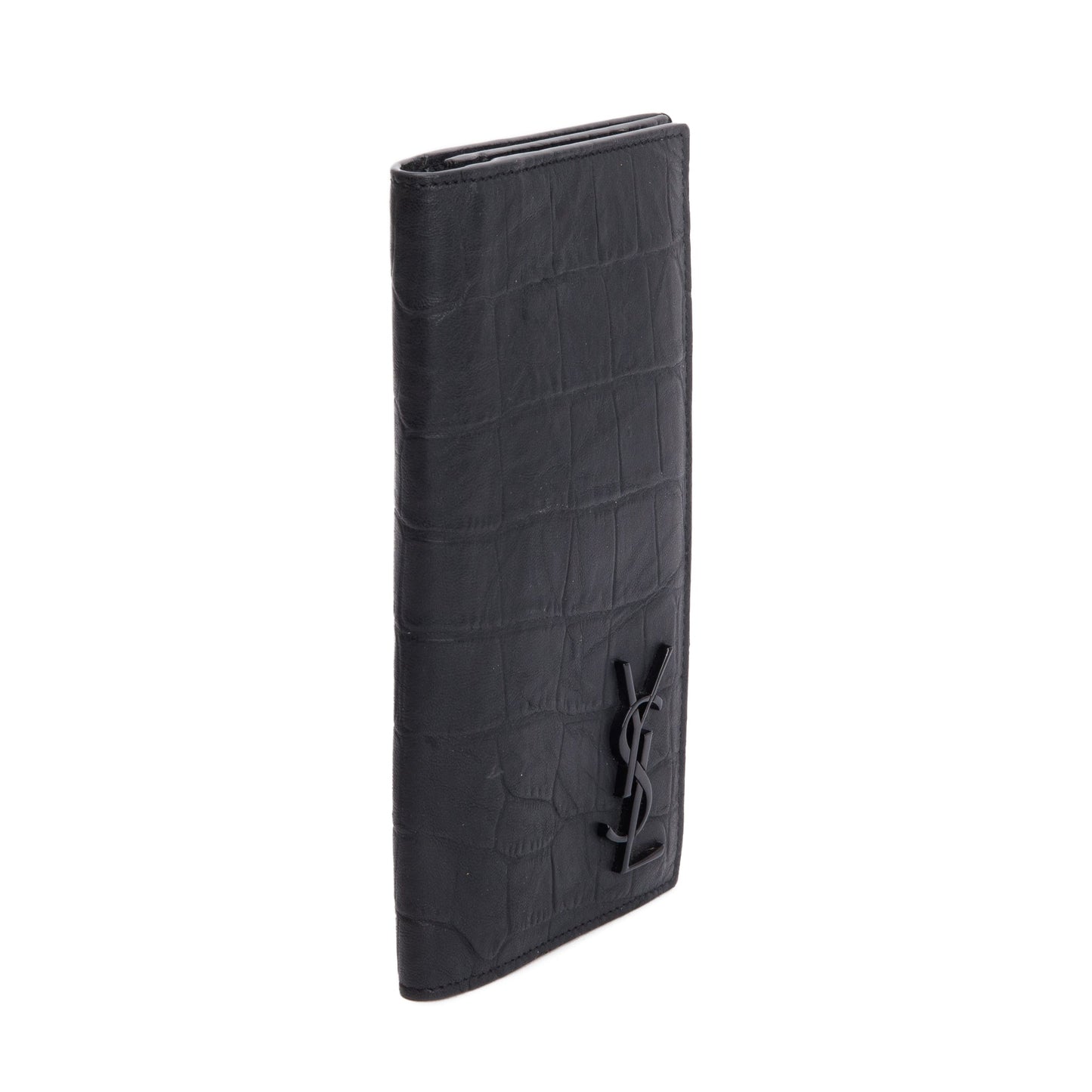 Saint Laurent Black Crocodile-Embossed Leather Cassandre Continental Wallet