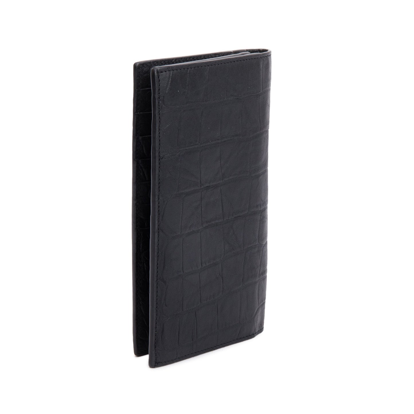 Saint Laurent Black Crocodile-Embossed Leather Cassandre Continental Wallet