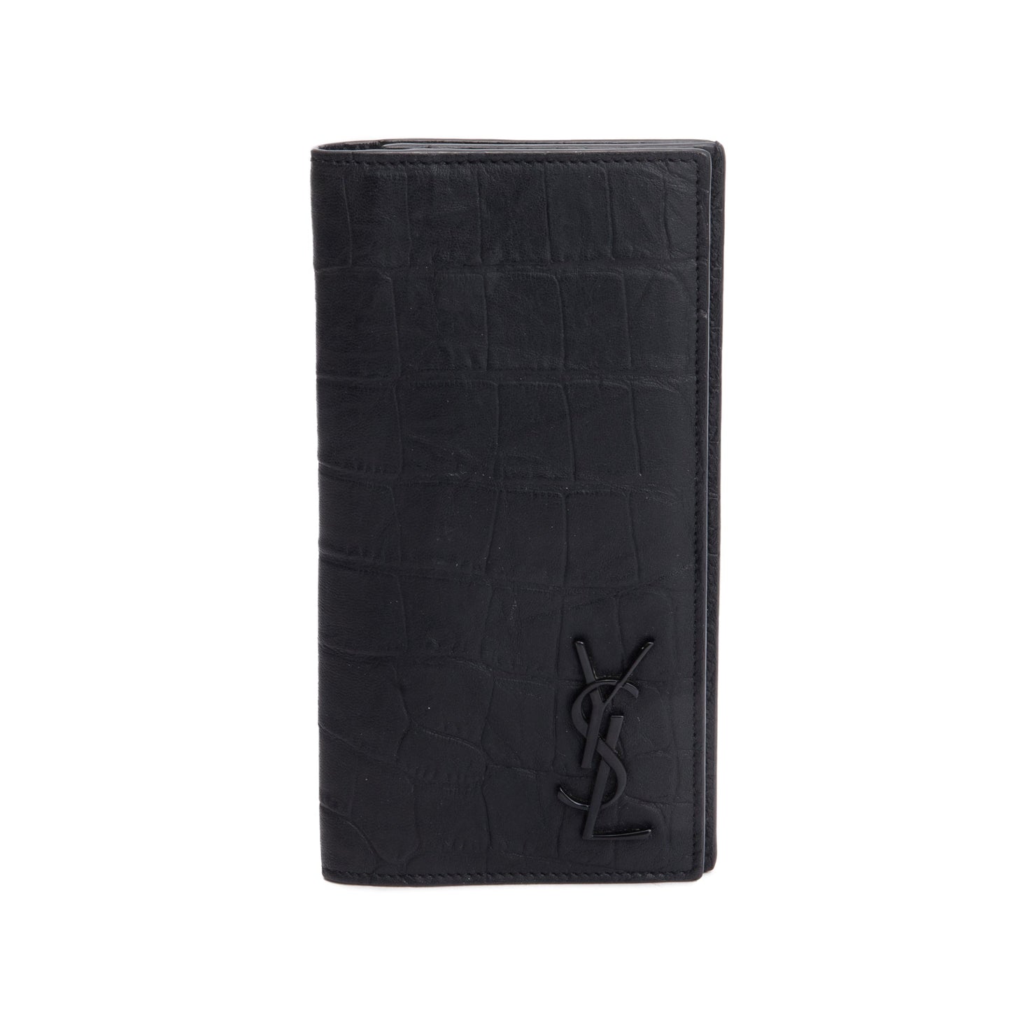 Saint Laurent Black Crocodile-Embossed Leather Cassandre Continental Wallet