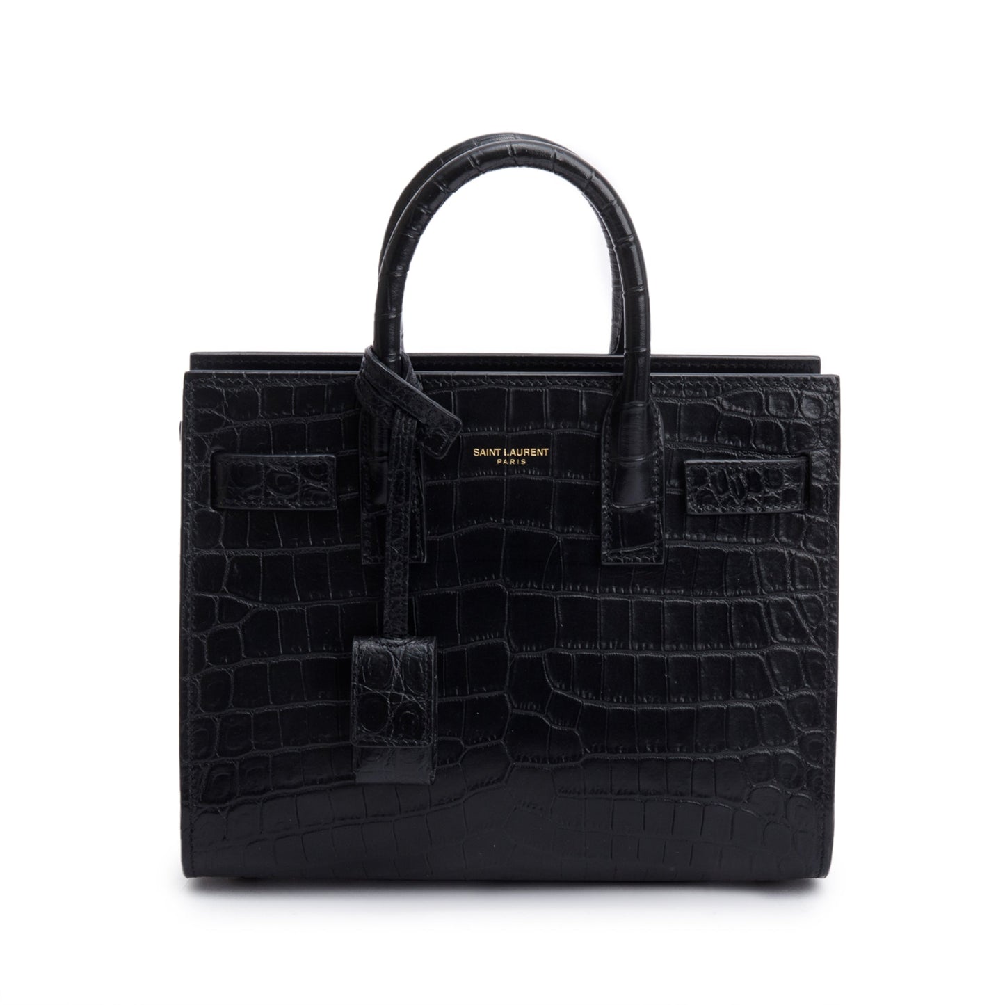 Saint Laurent Black Crocodile Embossed Leather Nano Sac De Jour