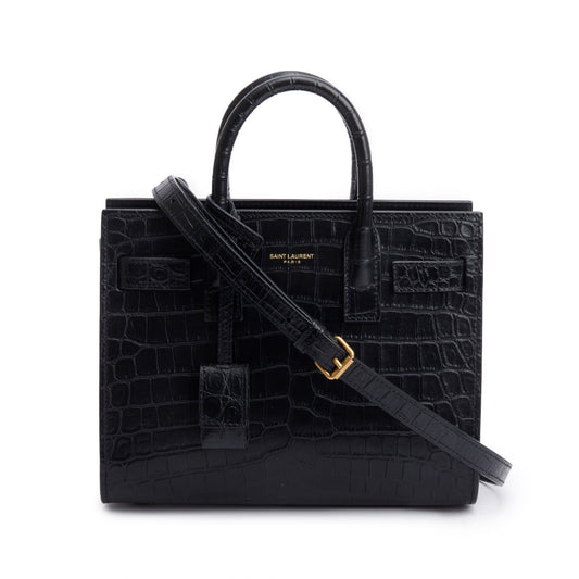 Saint Laurent Black Crocodile Embossed Leather Nano Sac De Jour