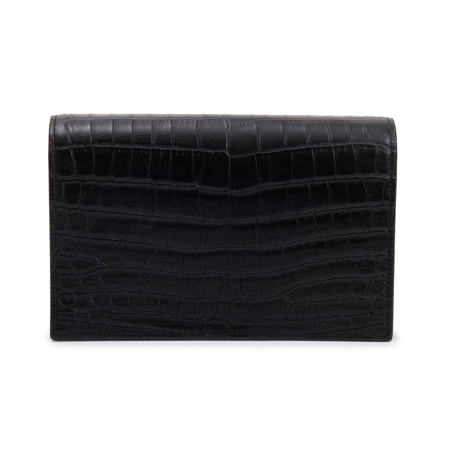 Saint Laurent Black Crocodile-Embossed Leather Small Classic Monogram Kate Tassel Chain Bag